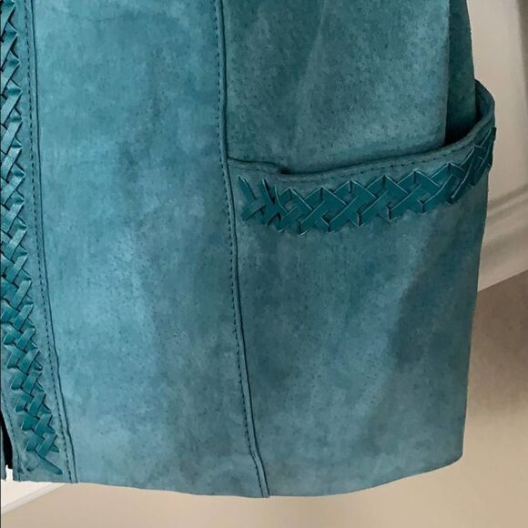 Vintage Suede 80’s Boxy Oversized Turquoise Bradley Leather Zip Up Jacket Sz S - Picture 6 of 10